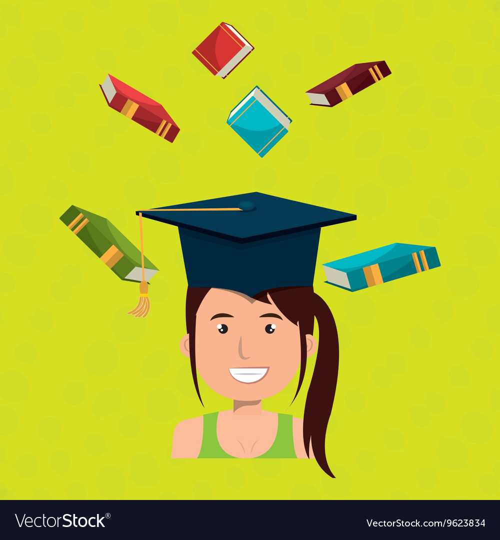 Graduate student with books isolated icon design