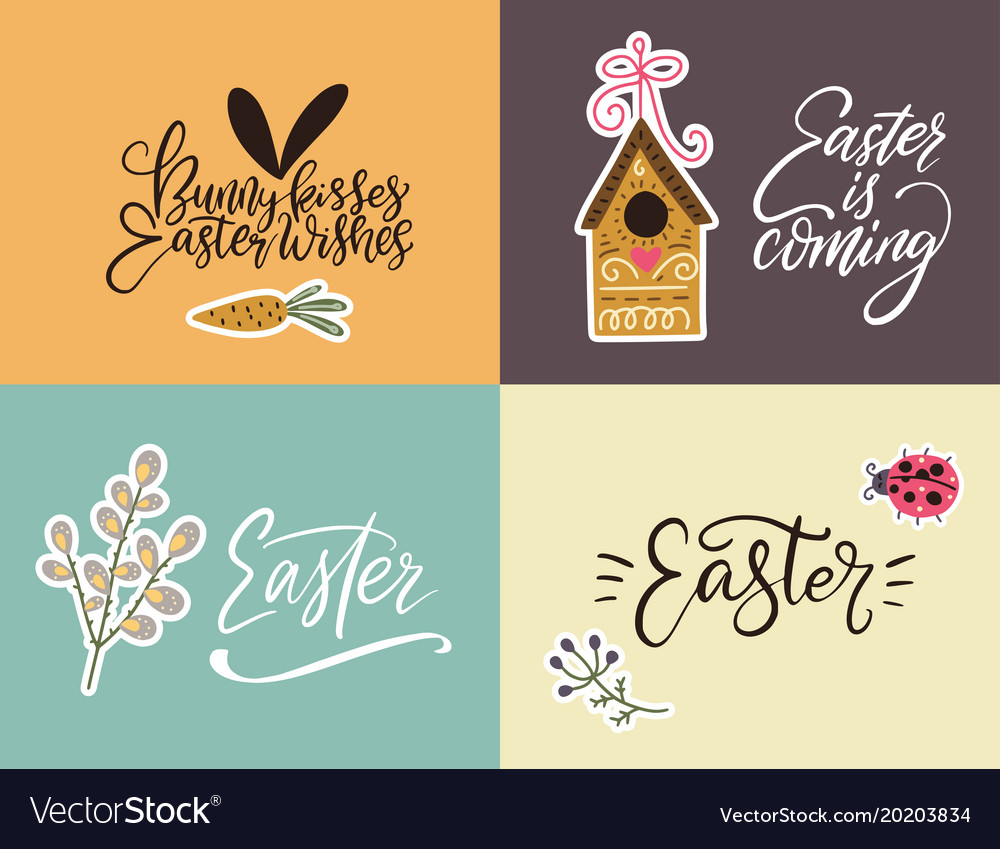 Handdrawn easter cards with cute handwritten