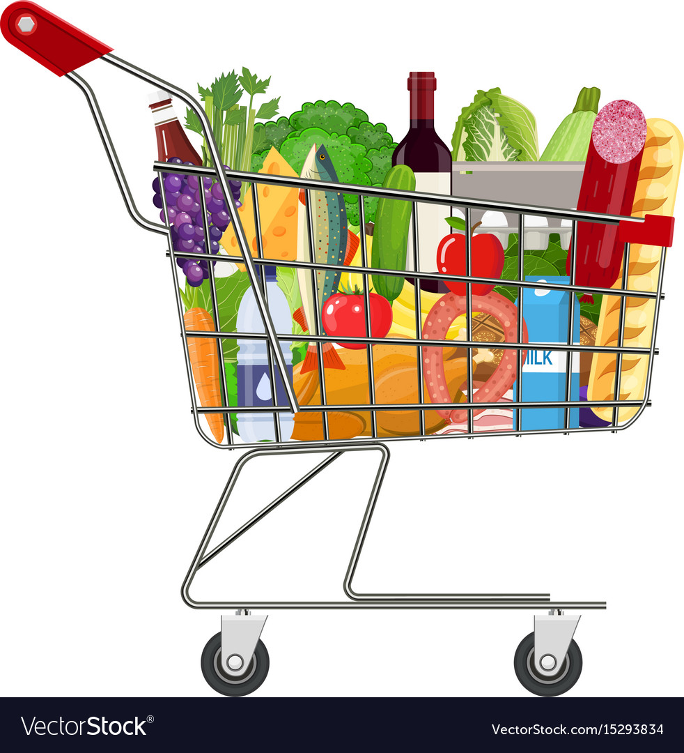 Full shopping basket market food and products Vector Image