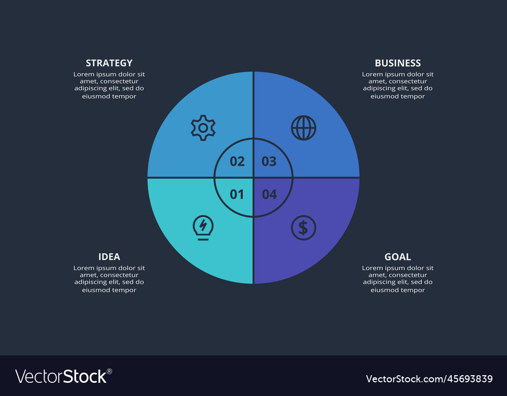 Abstract dark infographic with 4 elements