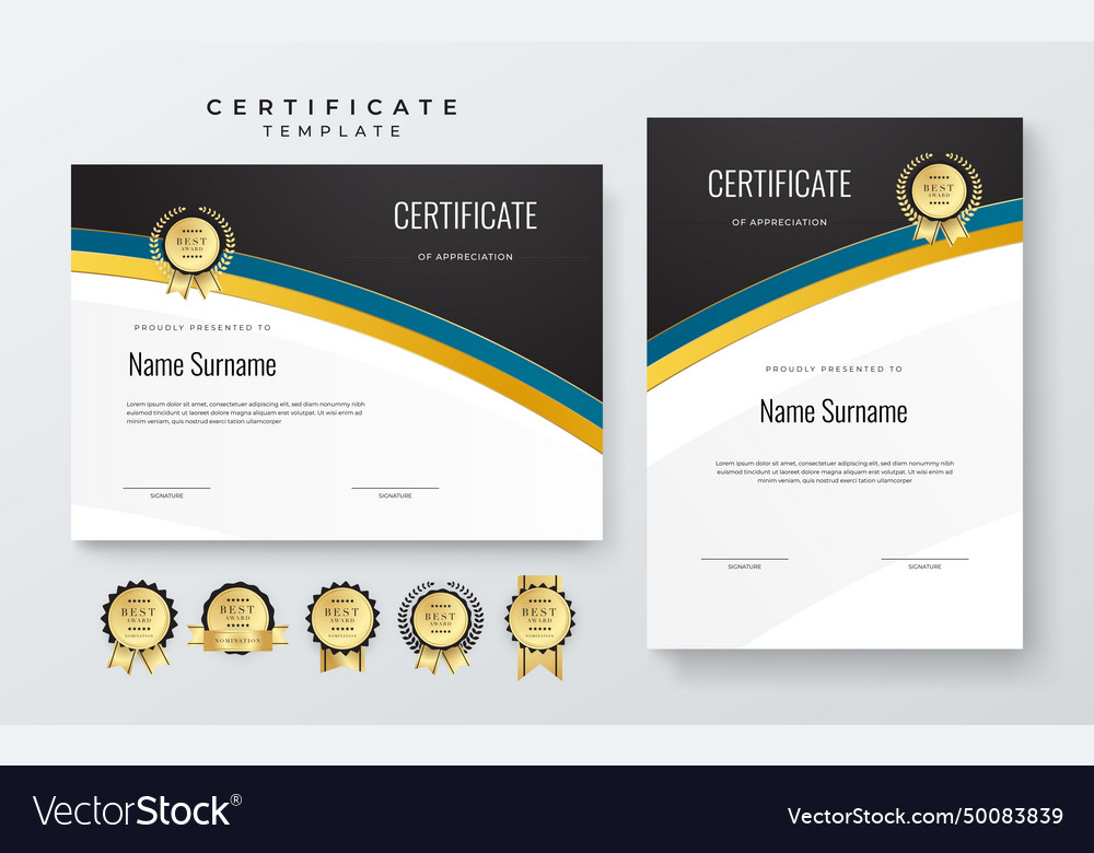 Black blue and gold certificate of corporate Vector Image