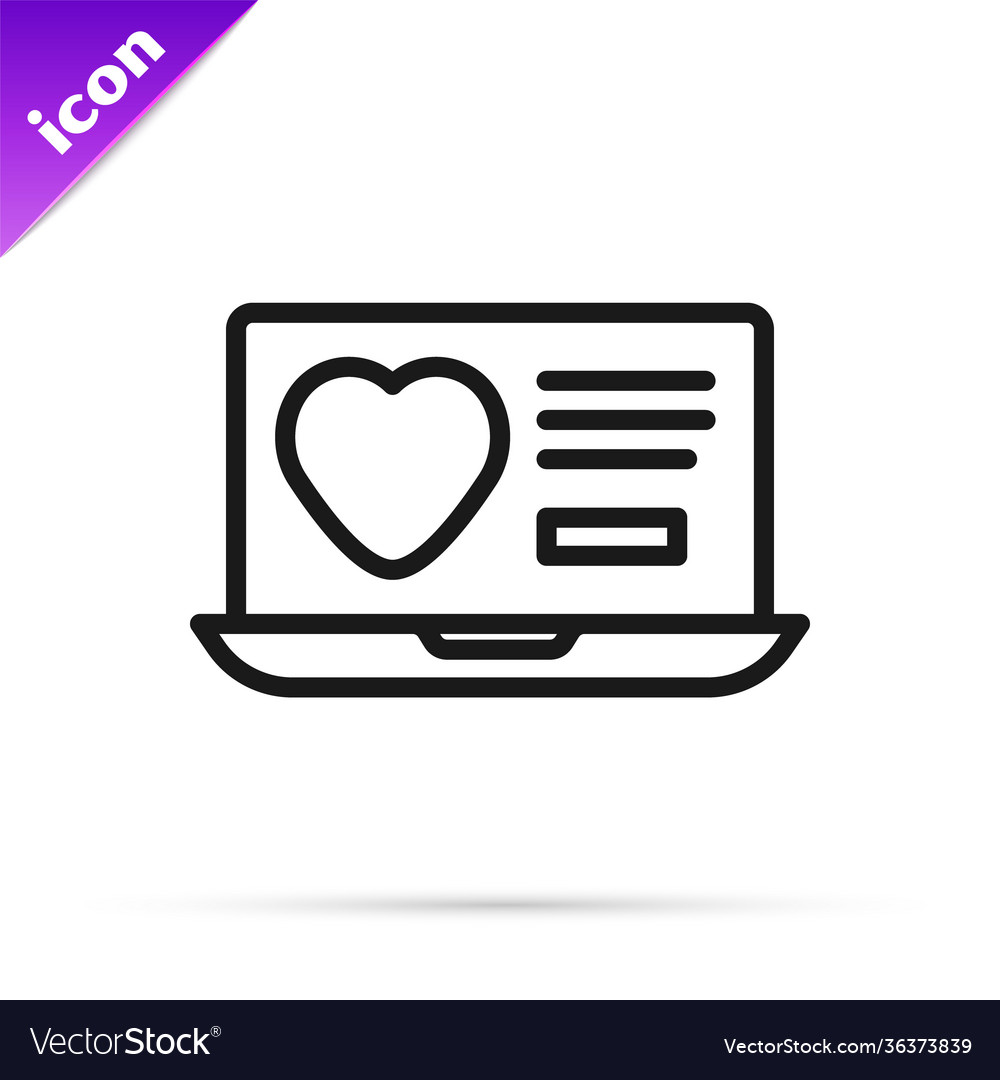 Black line dating app online laptop concept icon