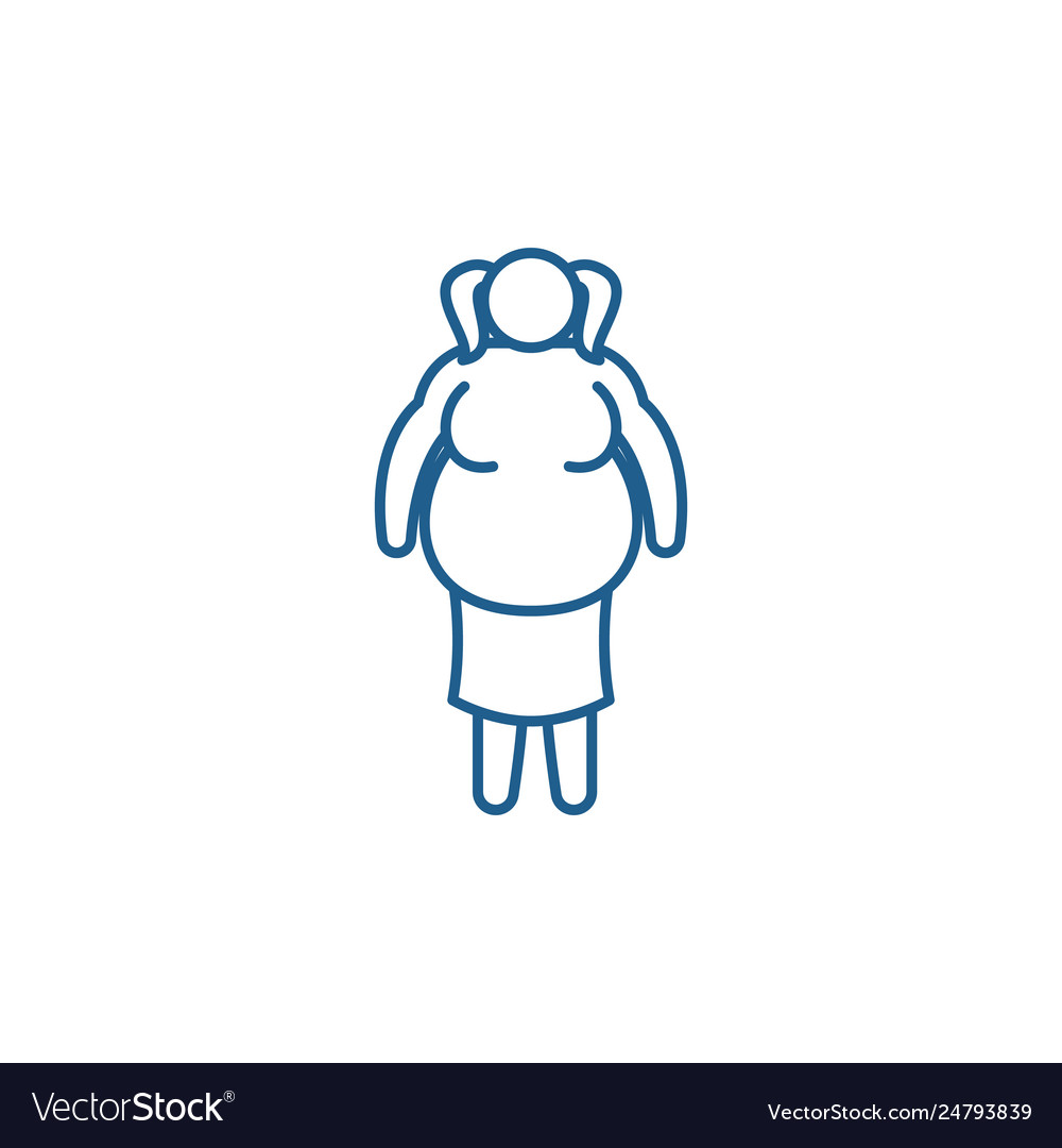 Fat woman line icon concept flat