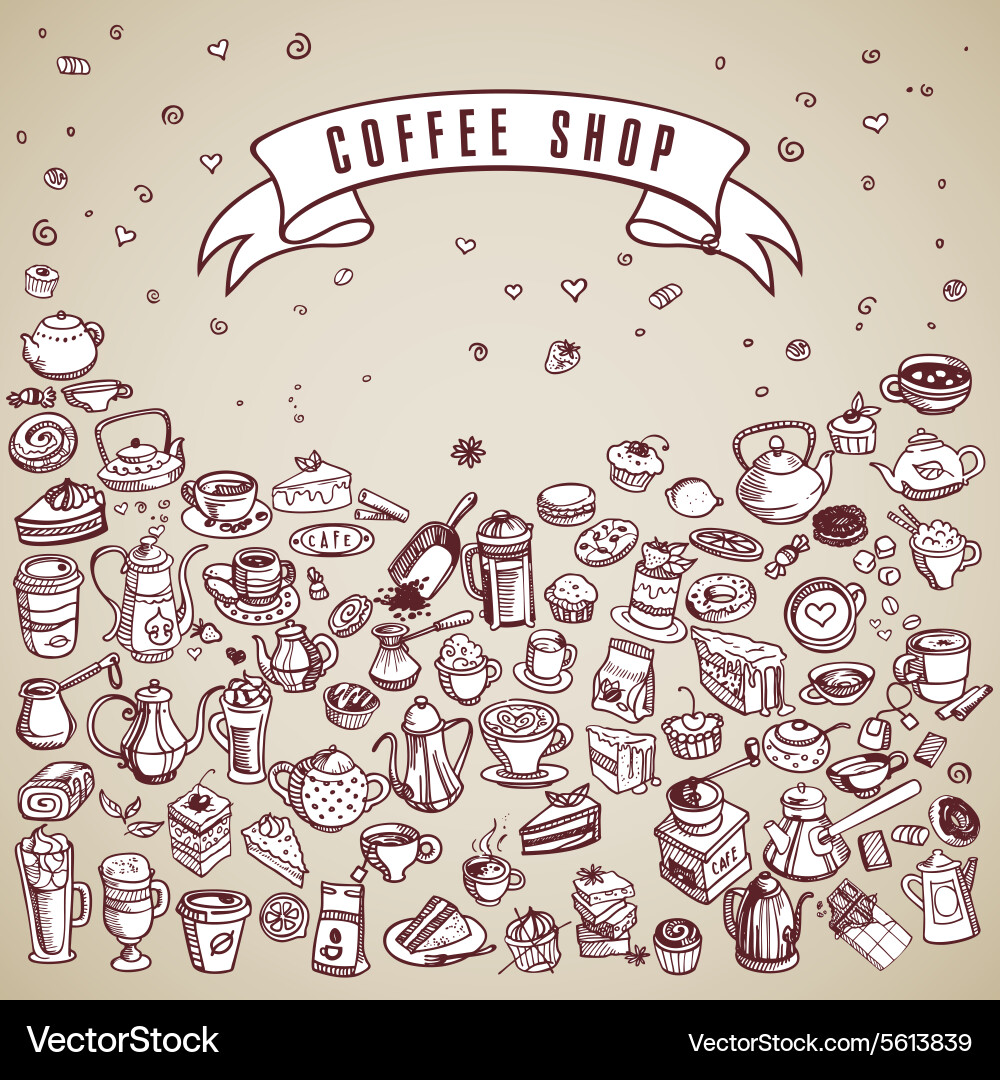 Hand drawn coffee elements set Royalty Free Vector Image