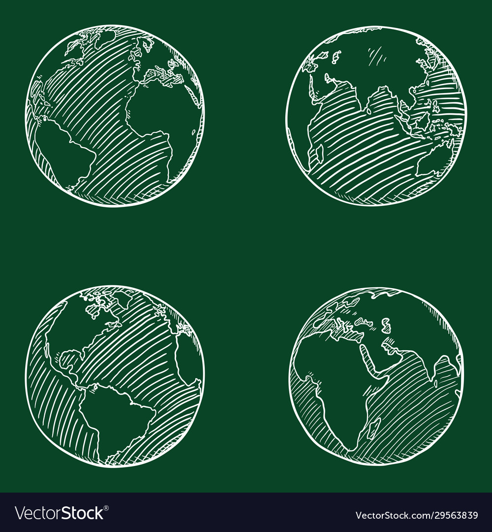 Set chalk sketch globe on chalkboard