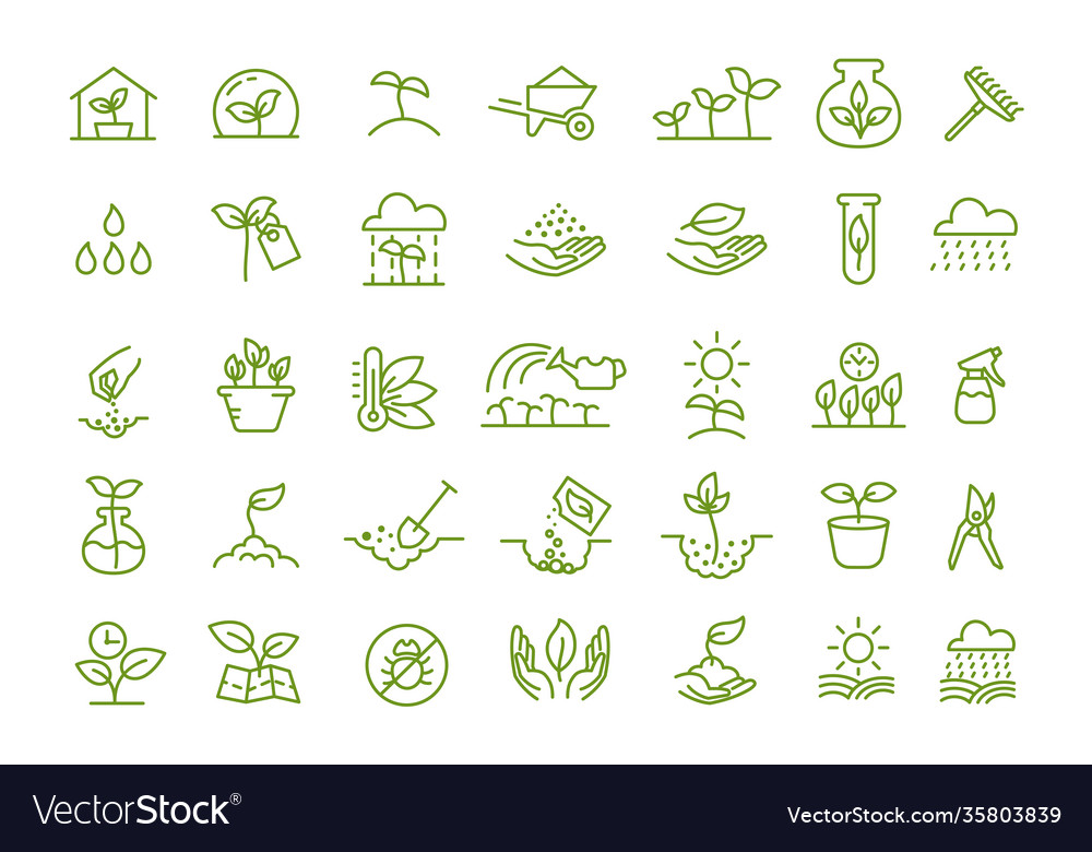 Set icons growing seedlings plant shoots Vector Image