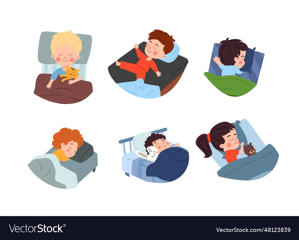 Set of little boys and girls sleeping peacefully Vector Image