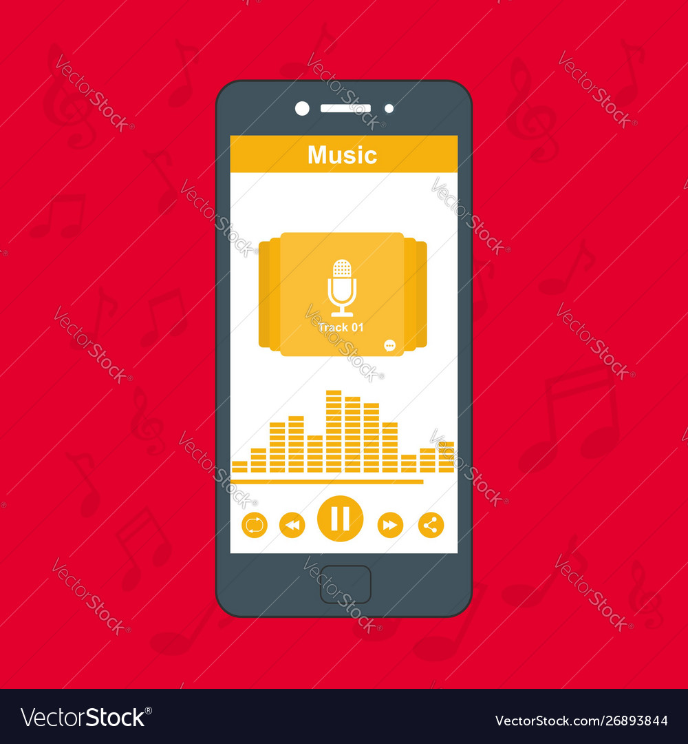 Media player application app template with flat vector image Media player application app template with flat