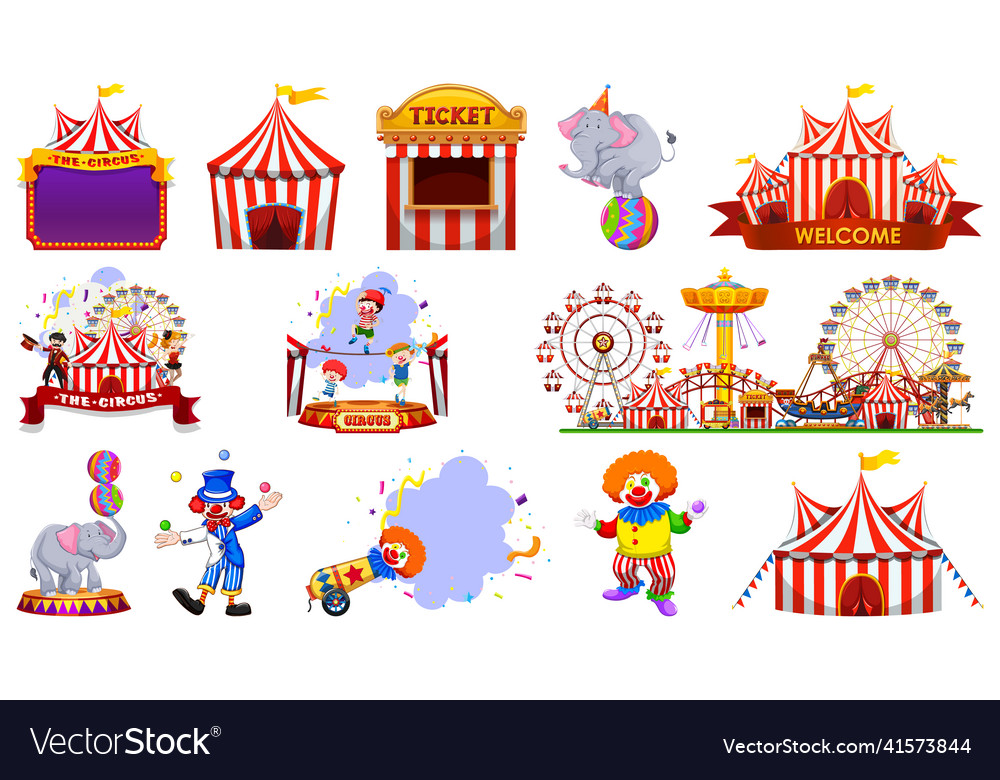 Set of circus characters and amusement park Vector Image