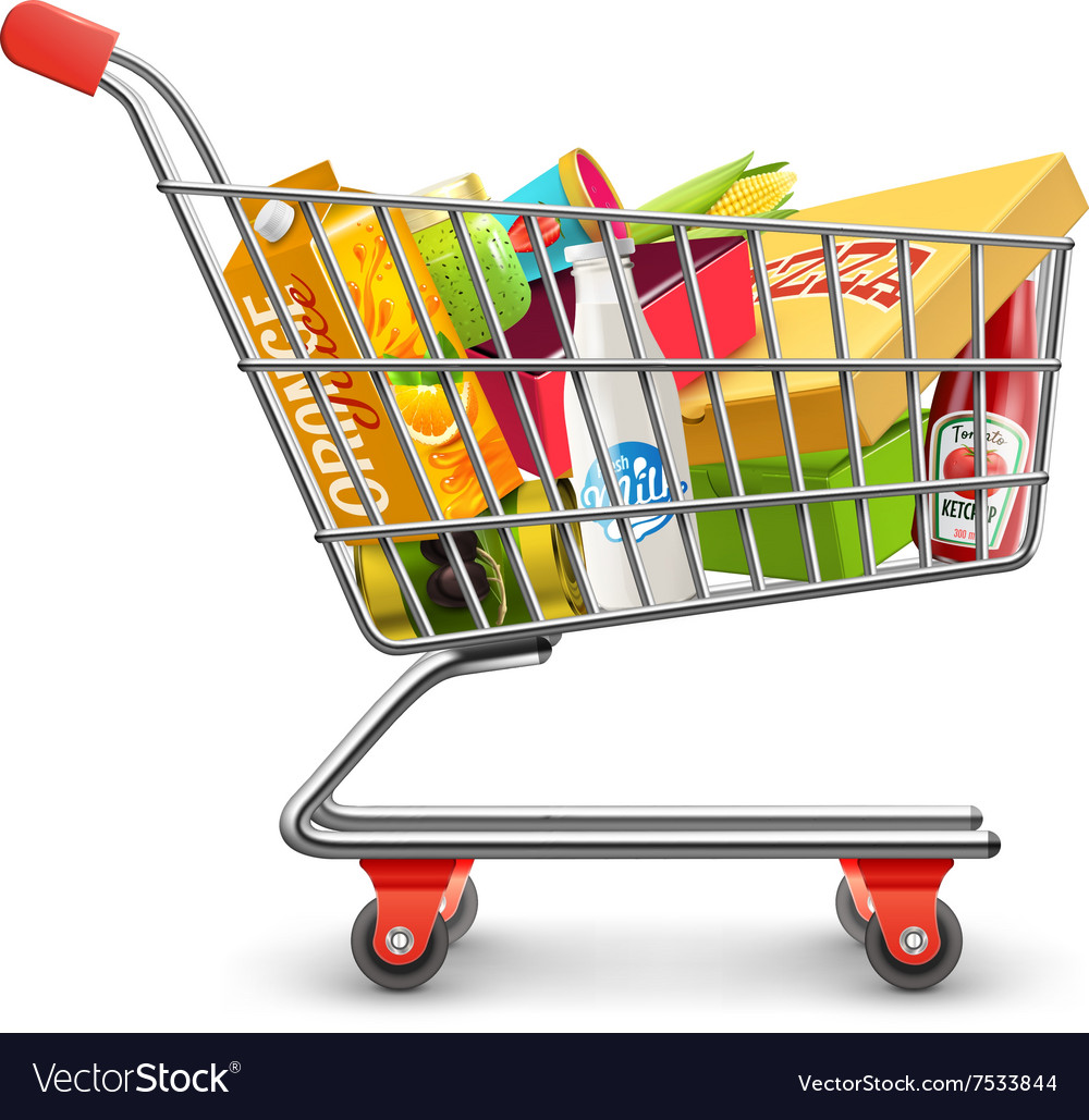 Shopping Supermarket Cart With Grocery Pictogram Vector Image