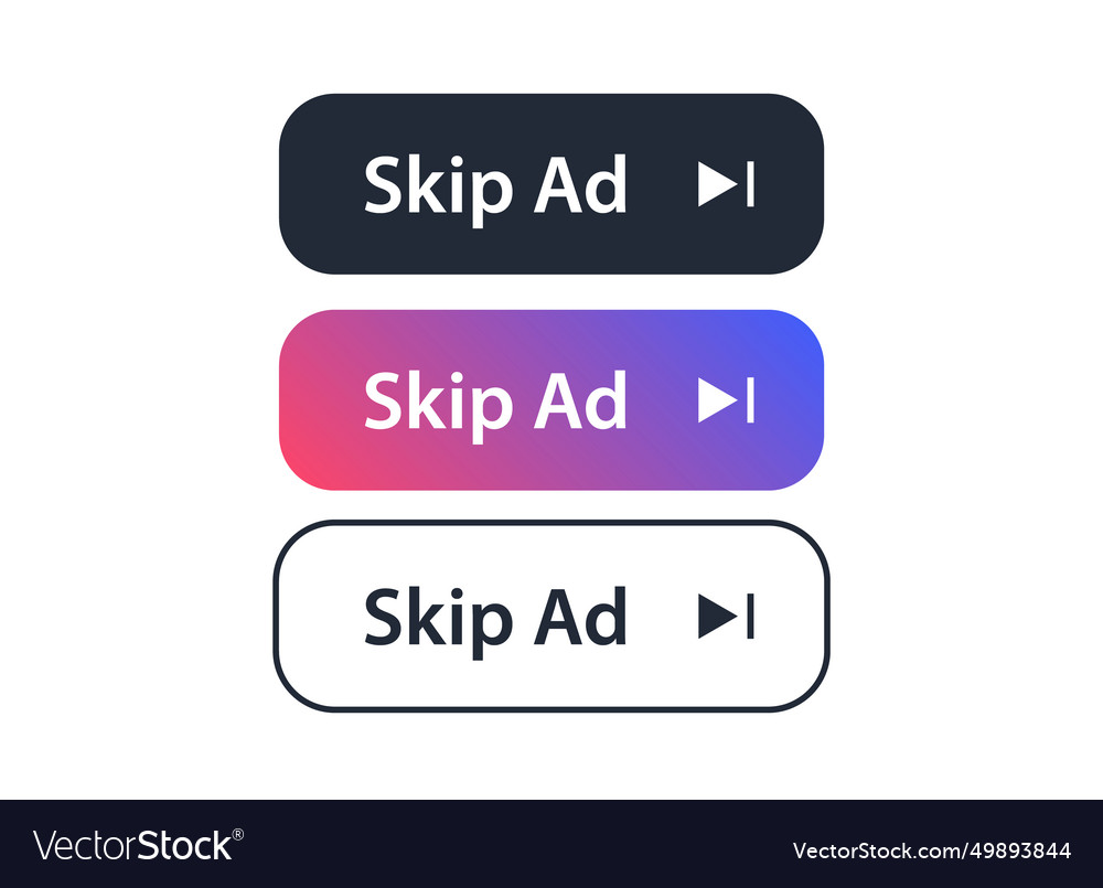 Skip ads button icon stop video ad logo symbol Vector Image