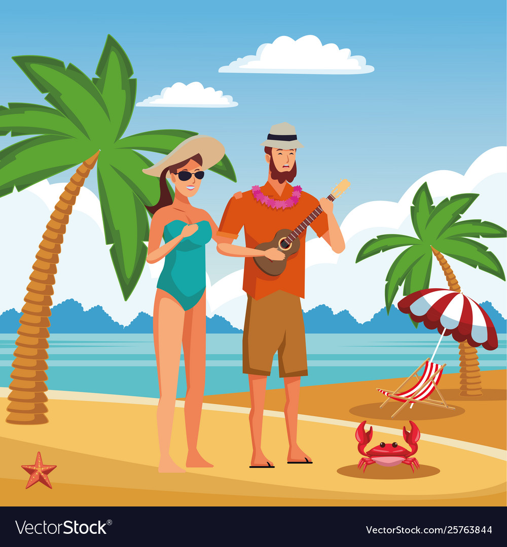 Young Couple Enjoying Summer Cartoons Royalty Free Vector 3249