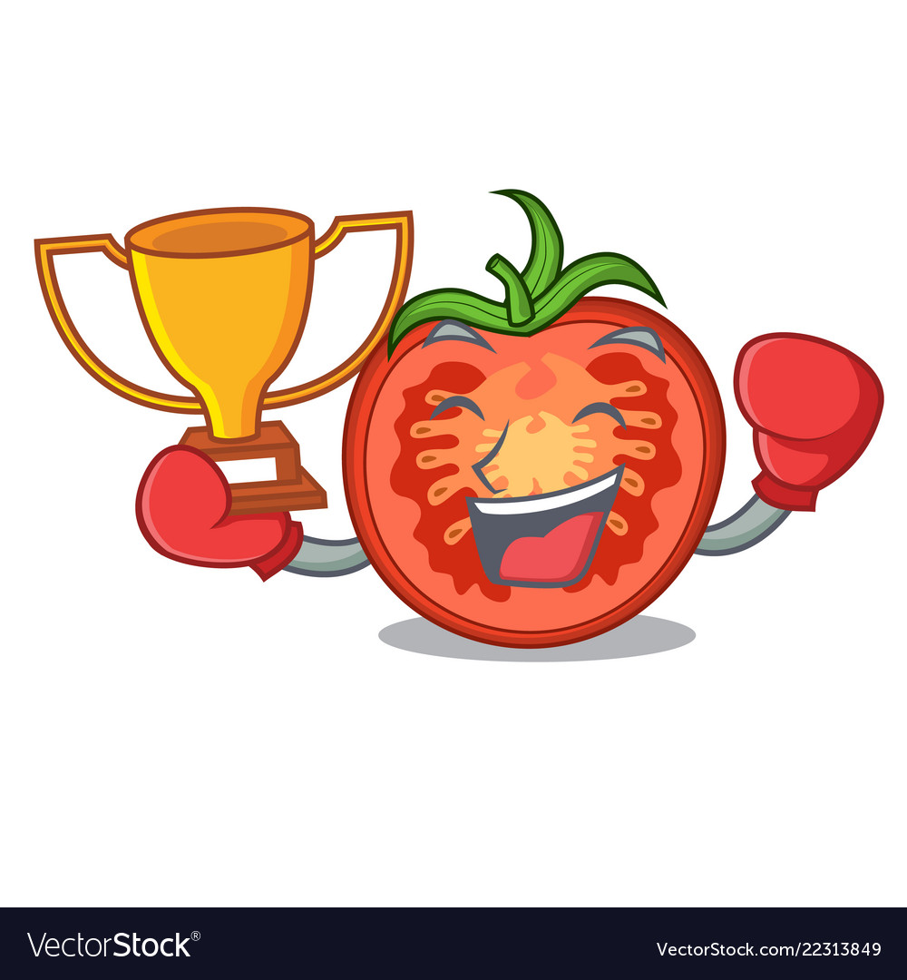 Boxing winner red tomato slices isolated on mascot