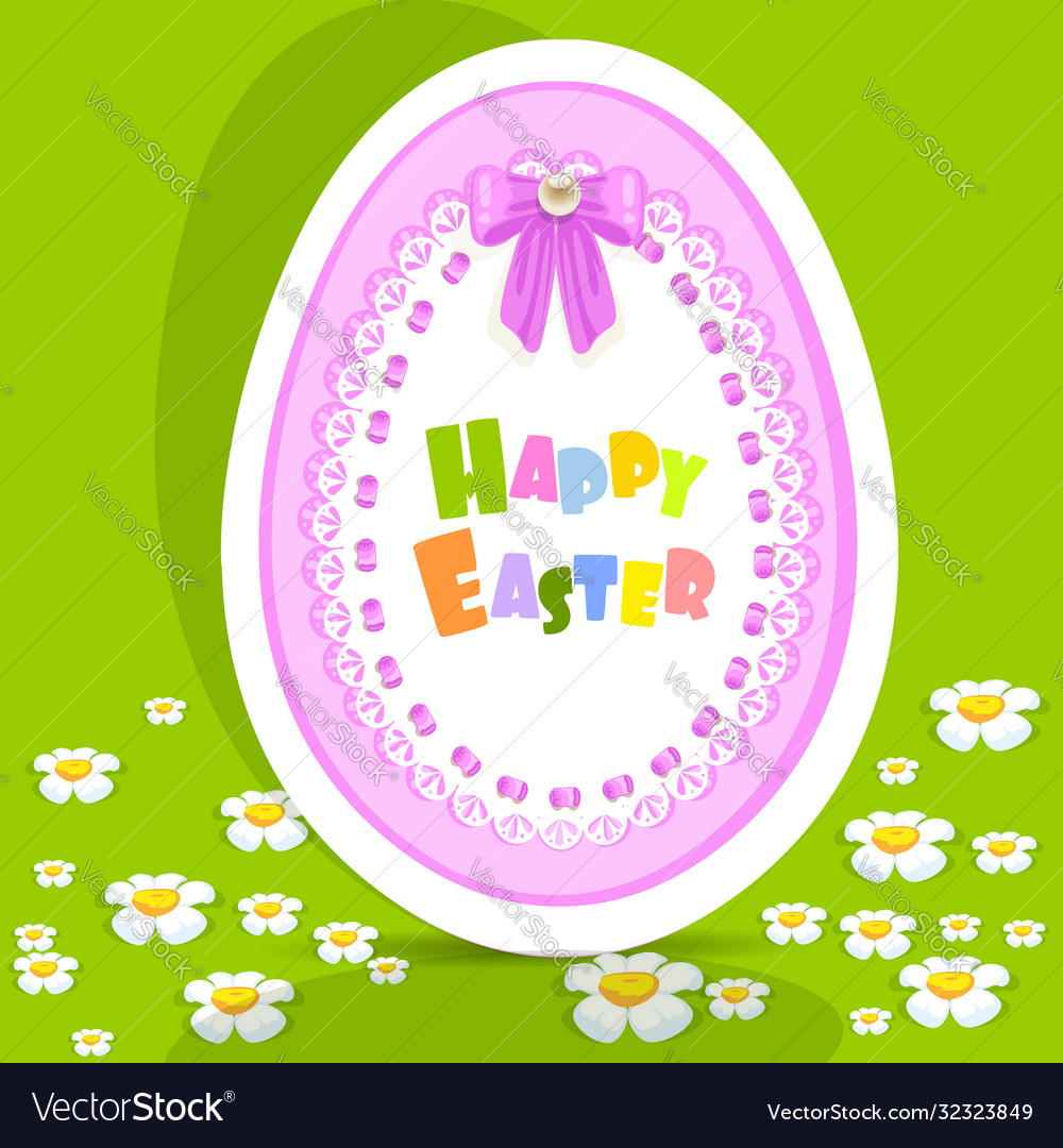 Egg-laced easter postcard on green background