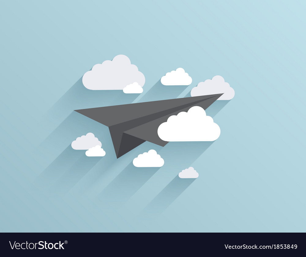 Flat origami airplane icon background