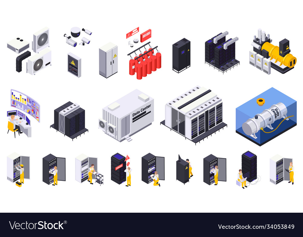 Isometric data center set Royalty Free Vector Image
