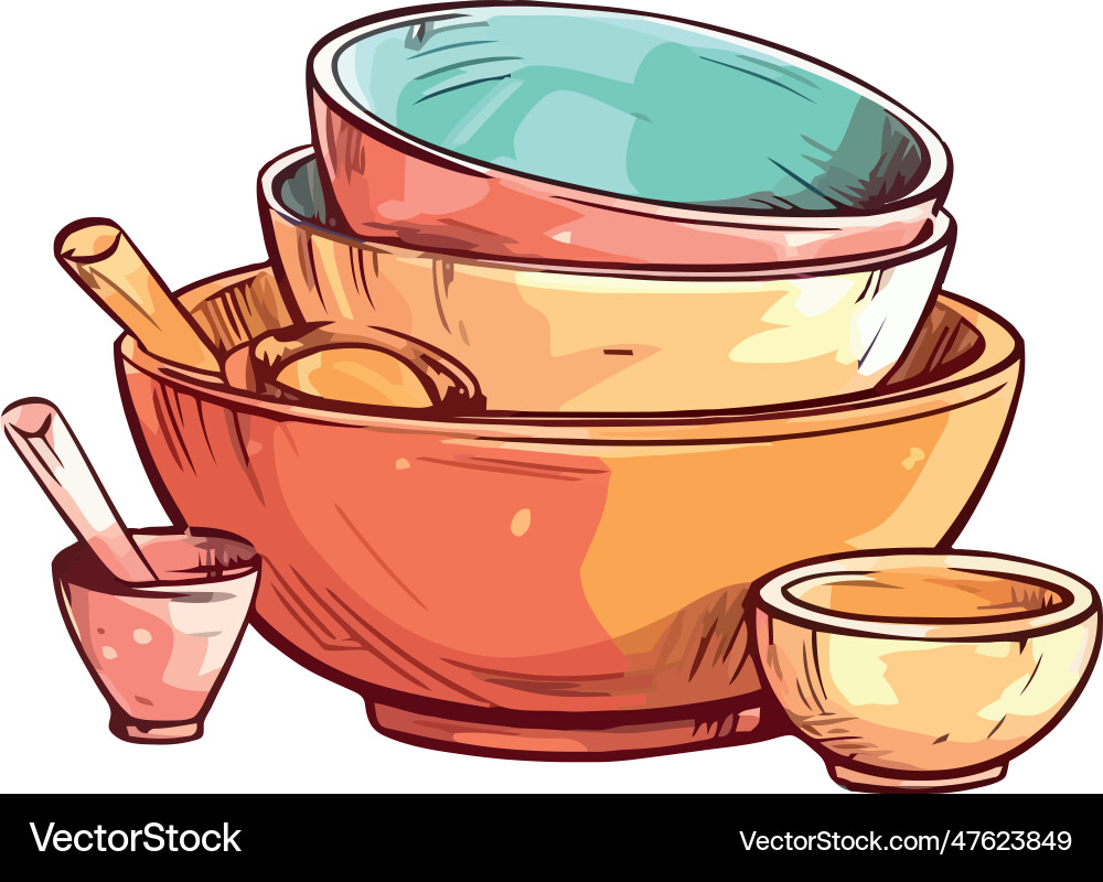 Kitchenware with colorful crockery Royalty Free Vector Image