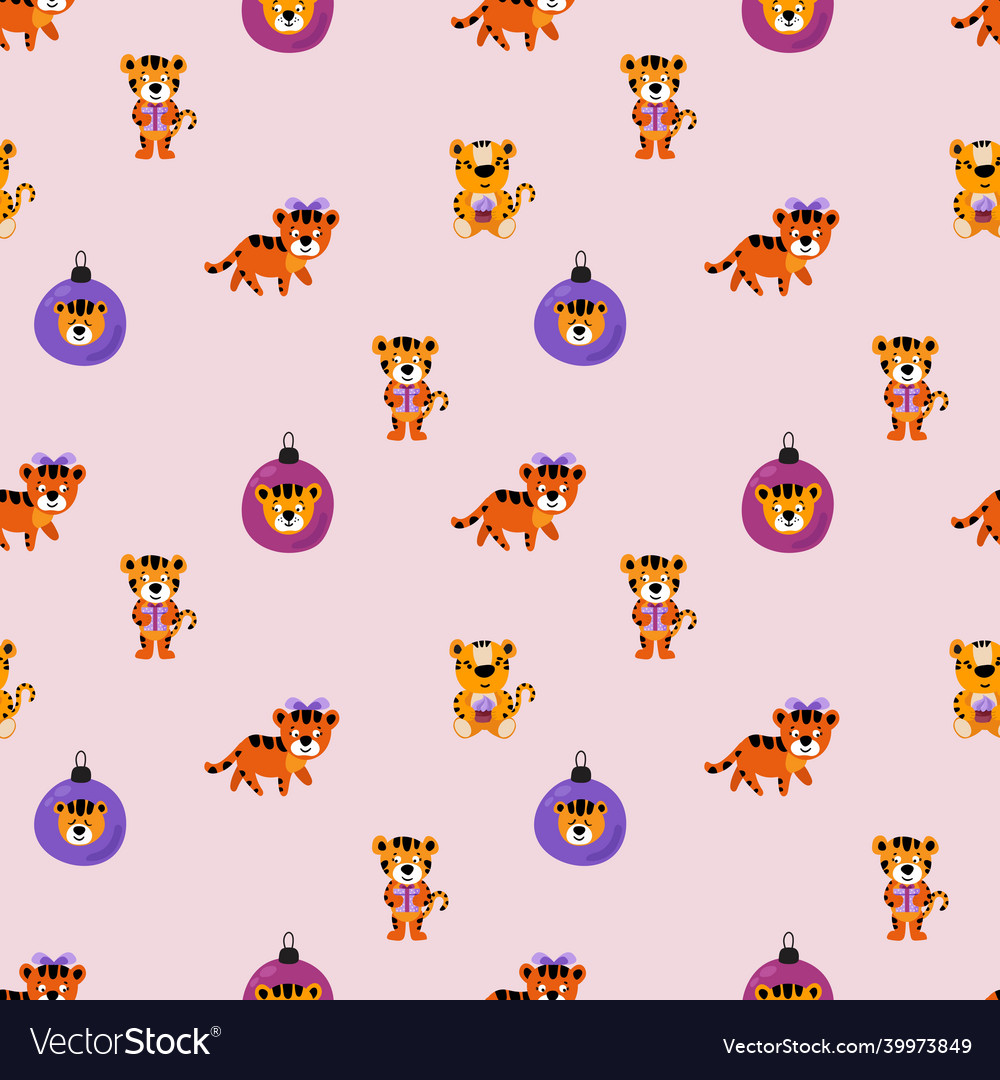 Seamless pattern with christmas tigers