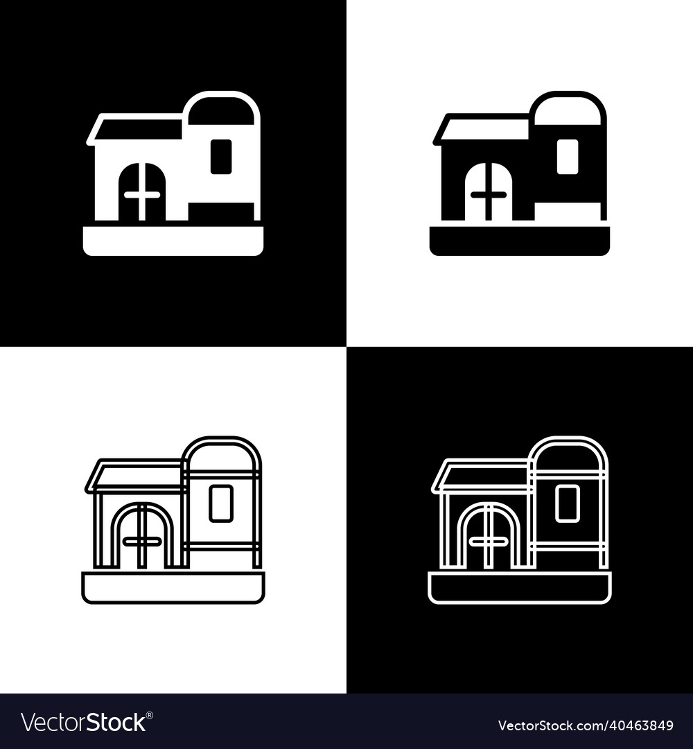 Set farm house icon isolated on black and white