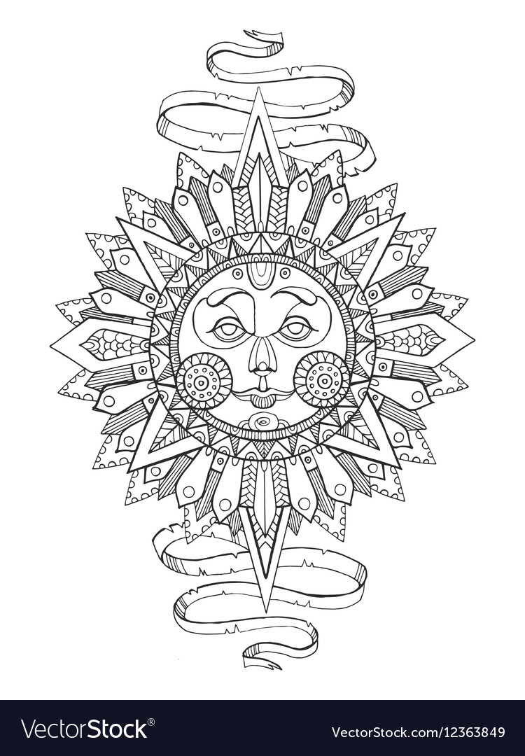 Download Sun With Face Drawing Coloring Book For Adults Vector Image