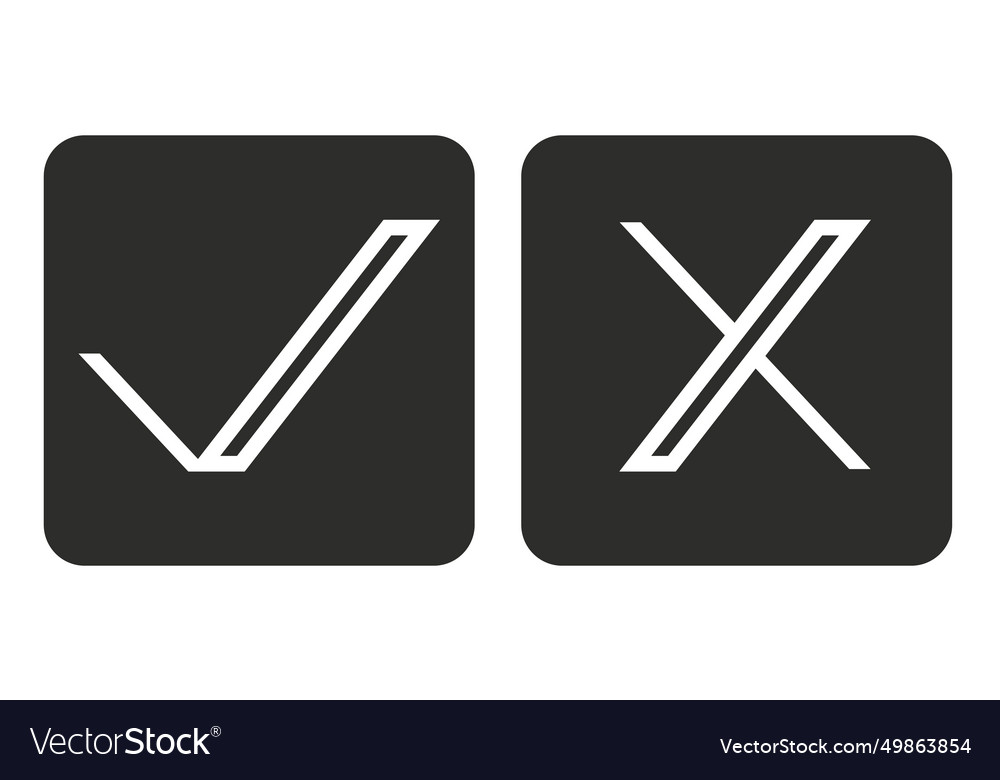 A set of white flat ticks and crosses in dark