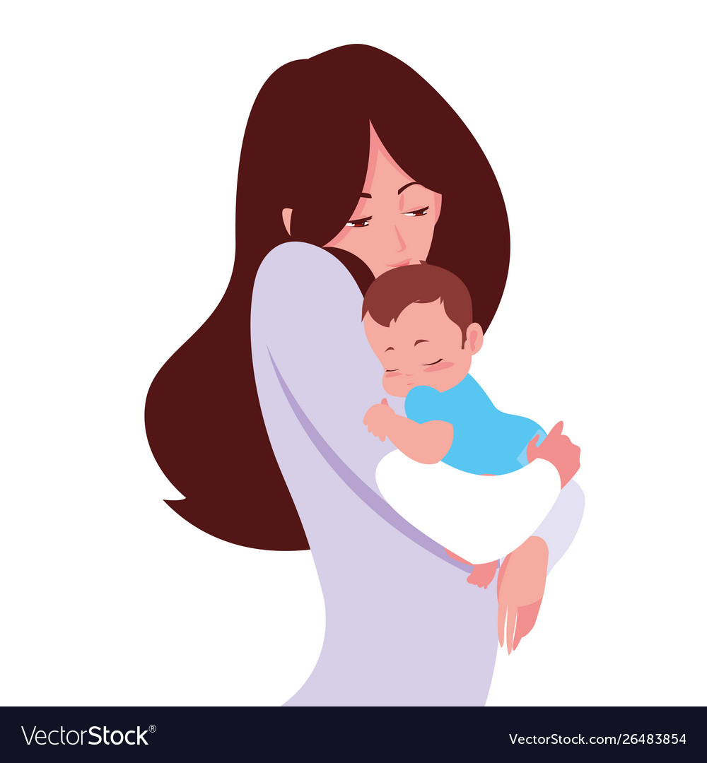 Mom carrying his baby in arms Royalty Free Vector Image