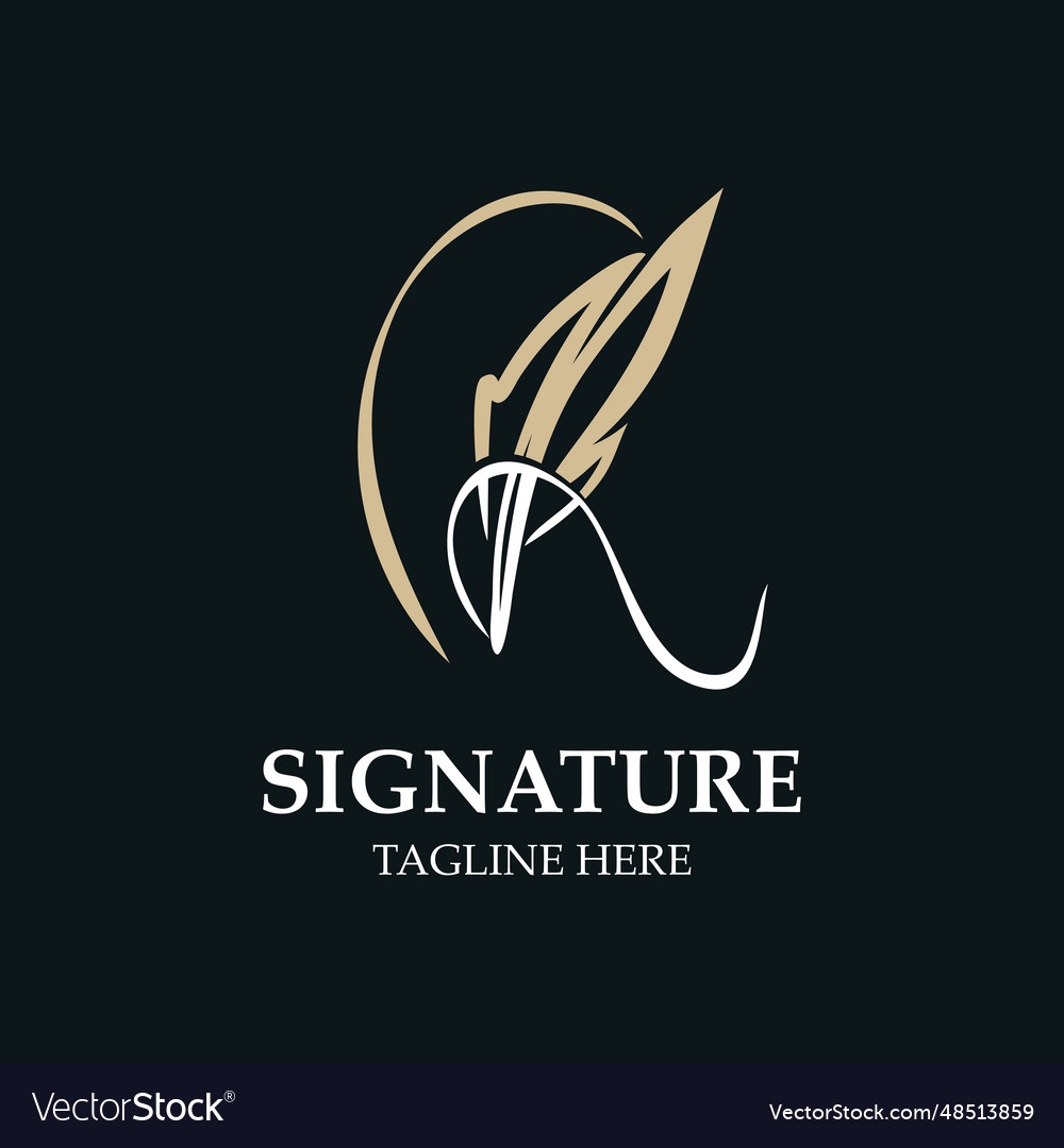 Feather and signature logo design minimalist