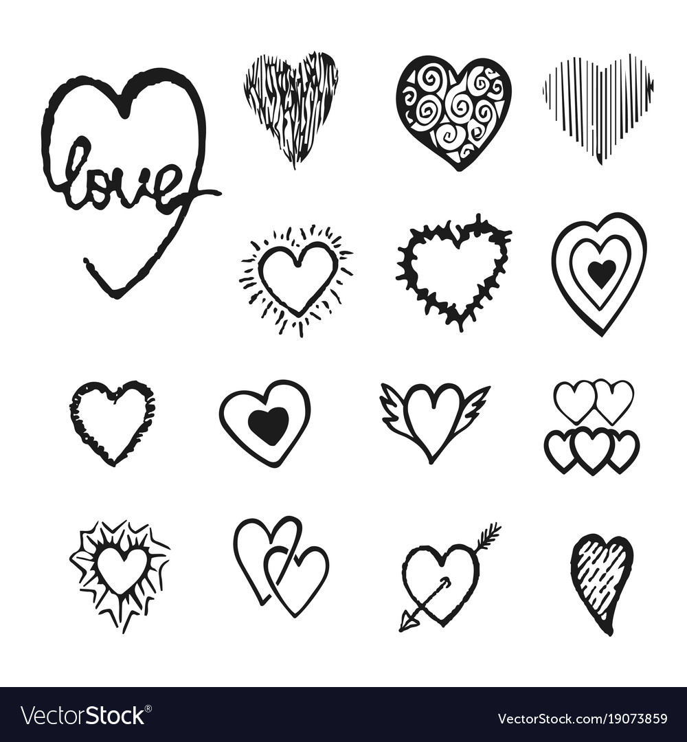 Hand drawn hearts design elements for valentine Vector Image