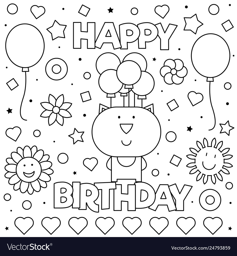 happy birthday coloring page royalty free vector image