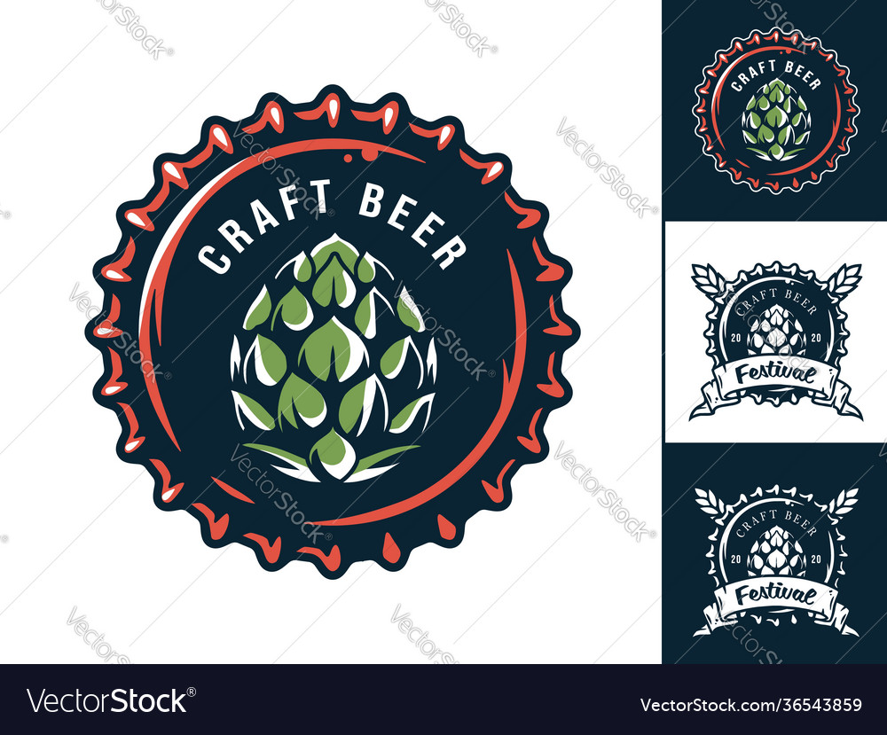 Set emblem or logo with craft beer metal cork Vector Image