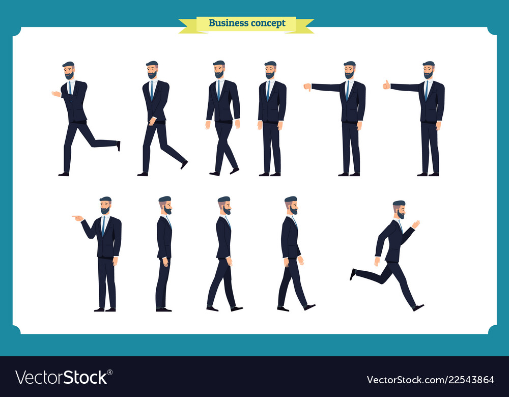 Collection set of walking and running businessman