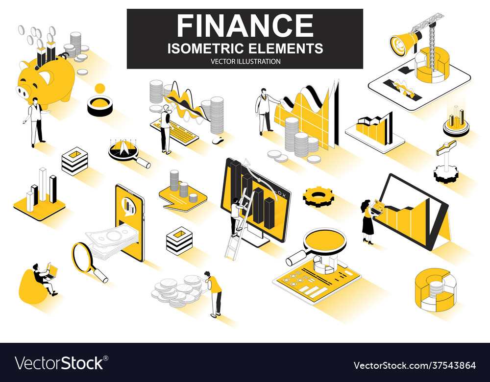 Finance bundle isometric elements financial Vector Image