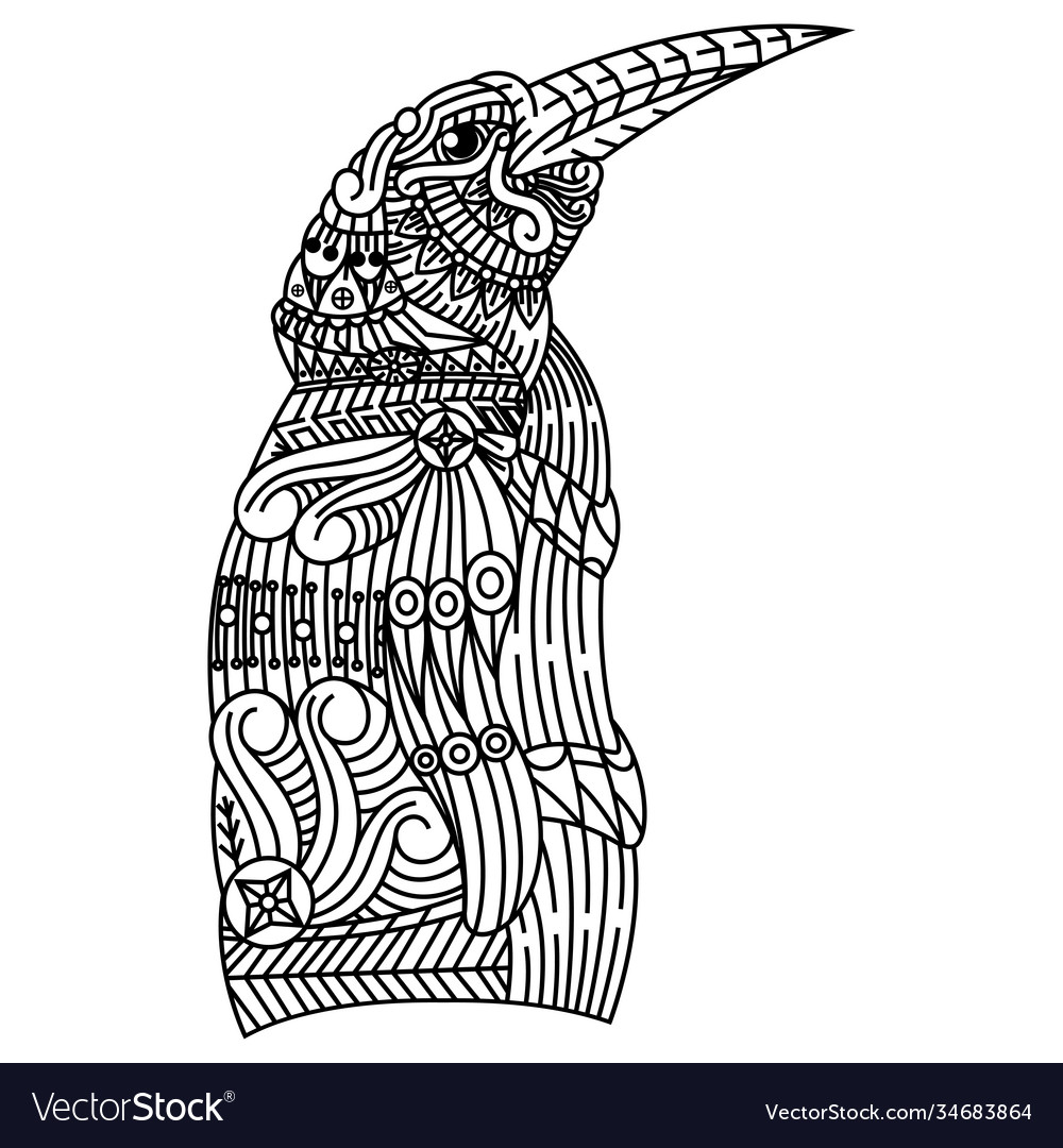 Hand drawn penguin in entangle style