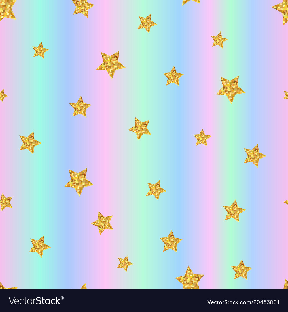 Seamless pattern with gold stars on holographic Vector Image