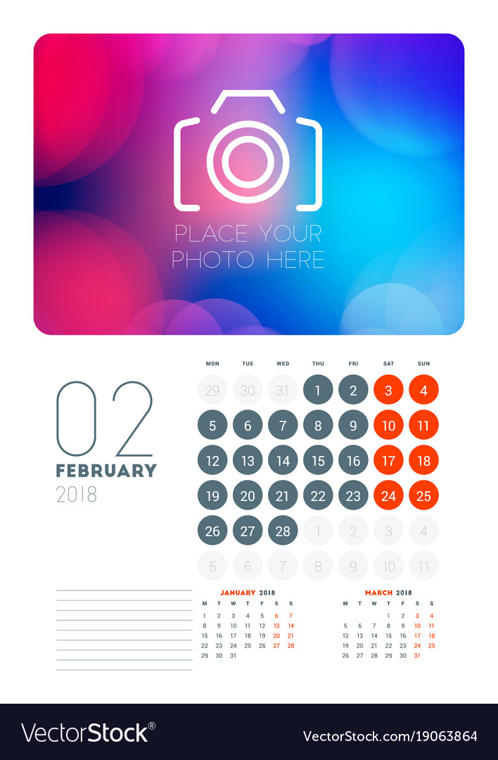 Wandkalender Planervorlage für Februar 2018