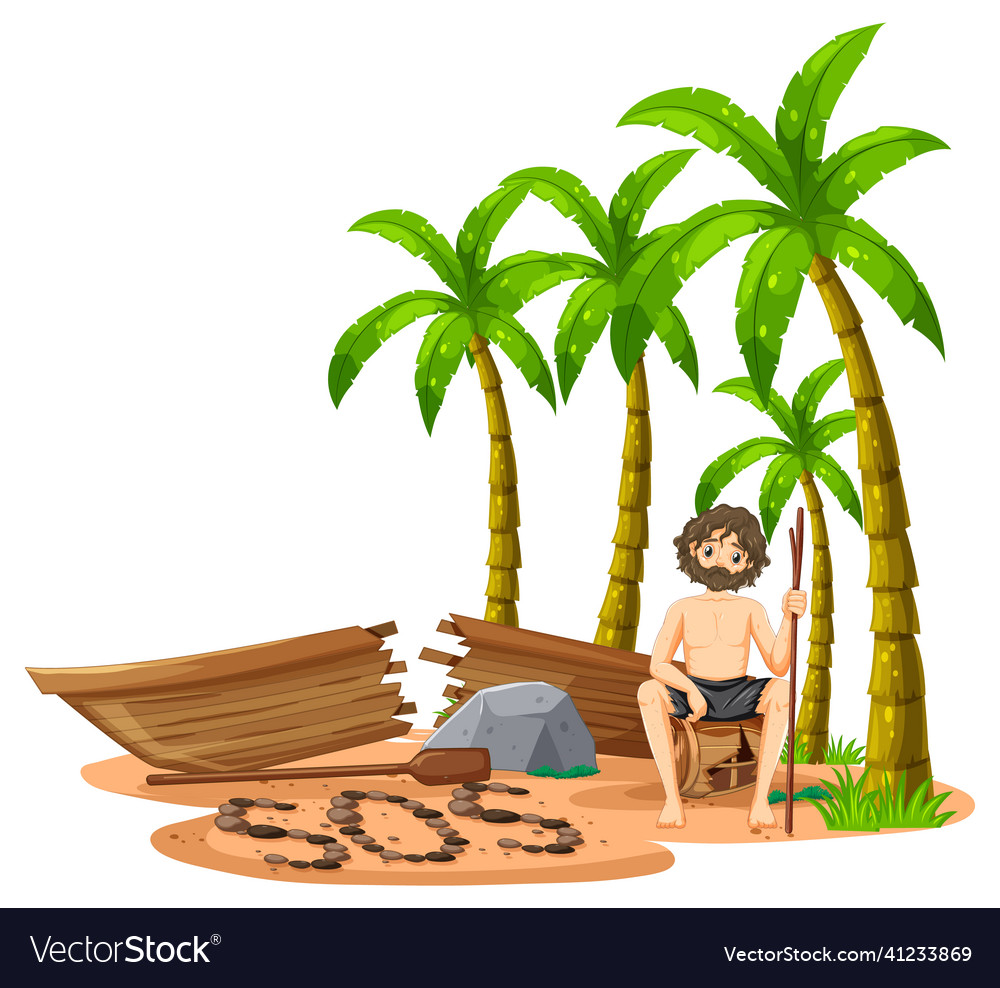 A man on deserted island isolated Royalty Free Vector Image