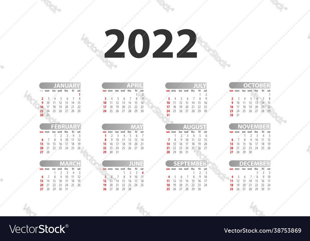 Annual Desk Monthly Calendar Template For 2022 Vector Image