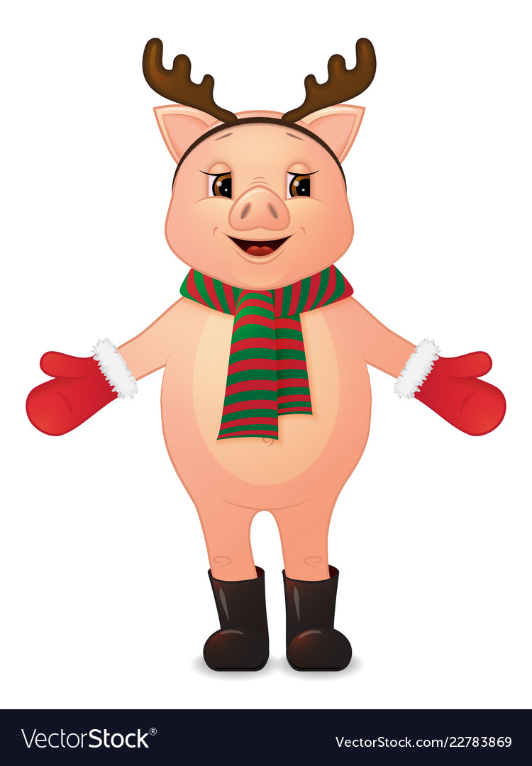 Cute pig with deer horns cartoon character