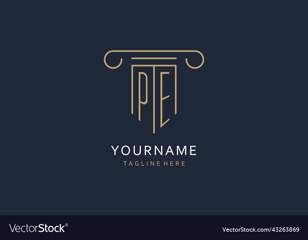 Pe initial with pillar shape logo design creative