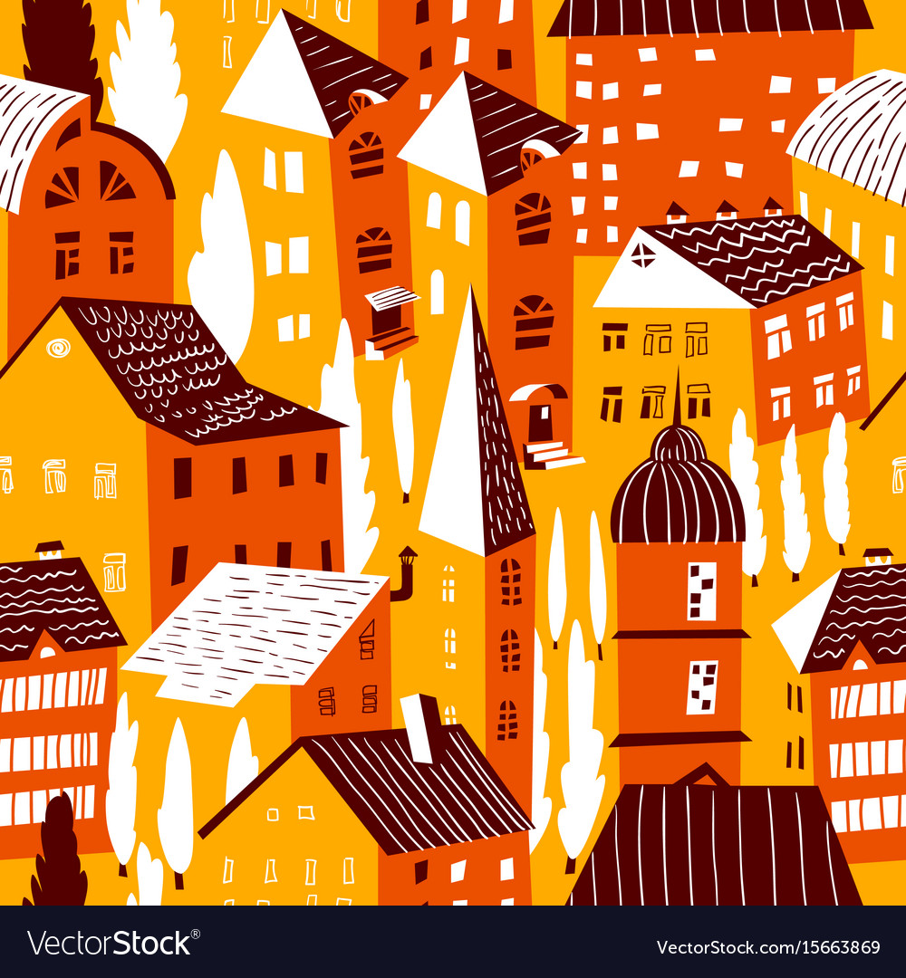 Seamless pattern with houses cute city