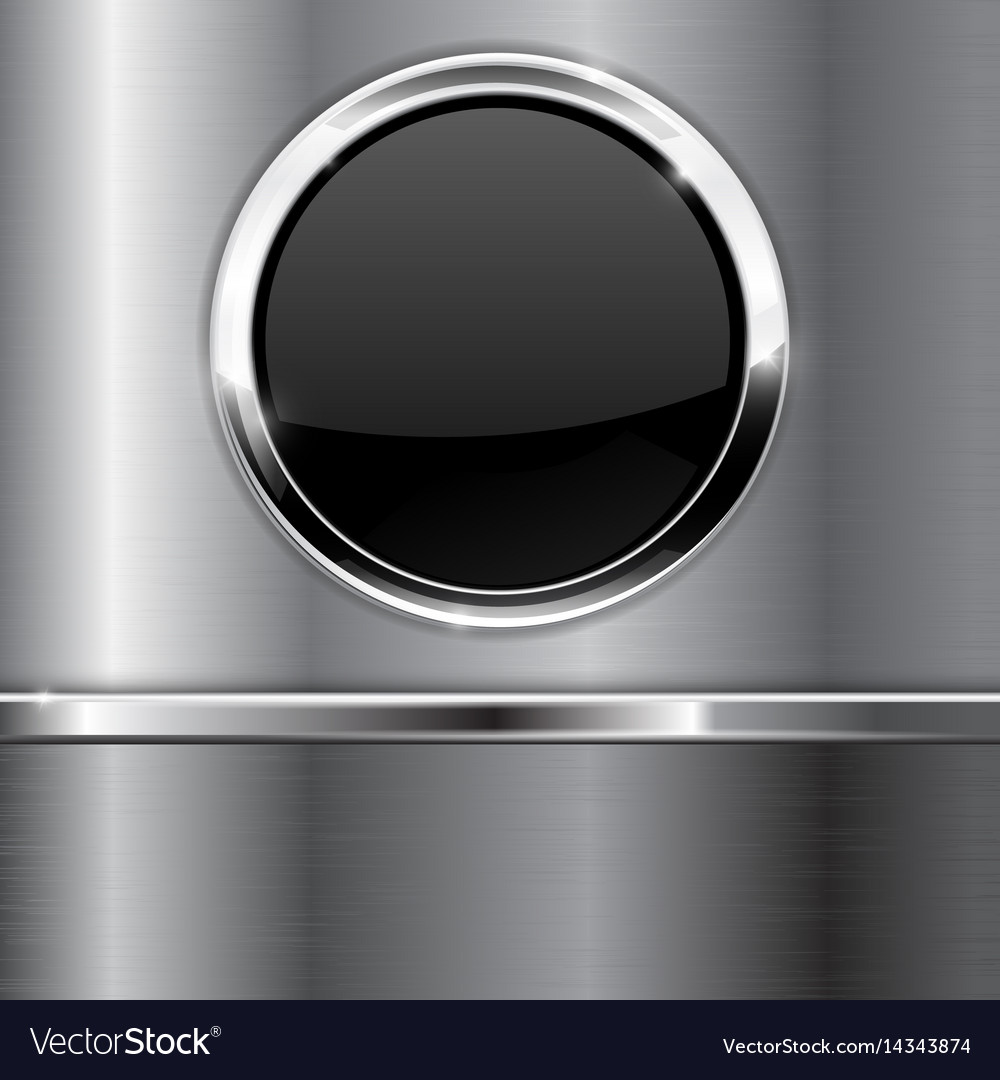 Black round button on metal background Royalty Free Vector