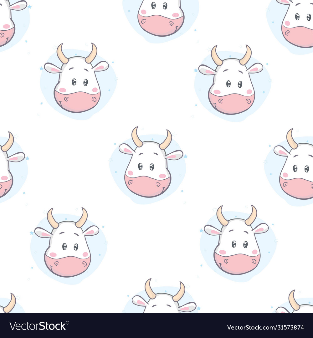 Doodle cartoon cows seamless pattern background