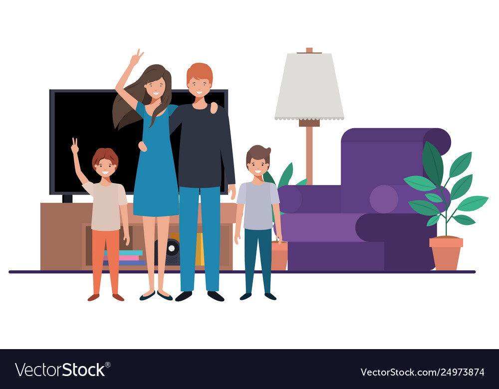 Family in living room avatar character