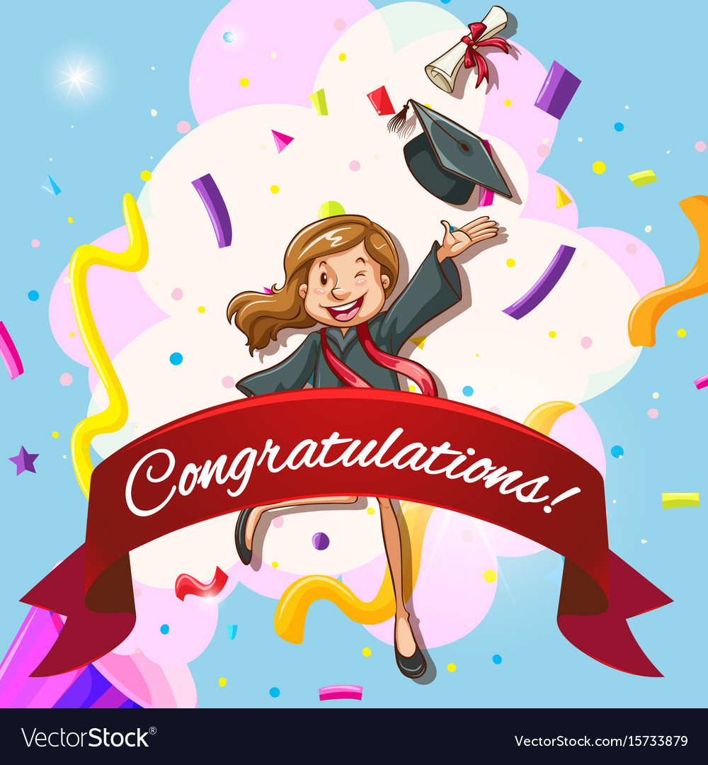 card template for congratulations with woman in vector image