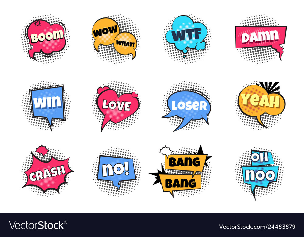 Comic pop art bubbles cartoon text balloon wow vector image Comic pop art bubbles cartoon text balloon wow