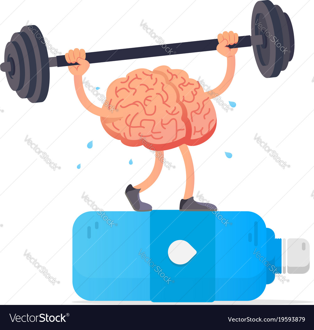 Creative concept brain lifts weights