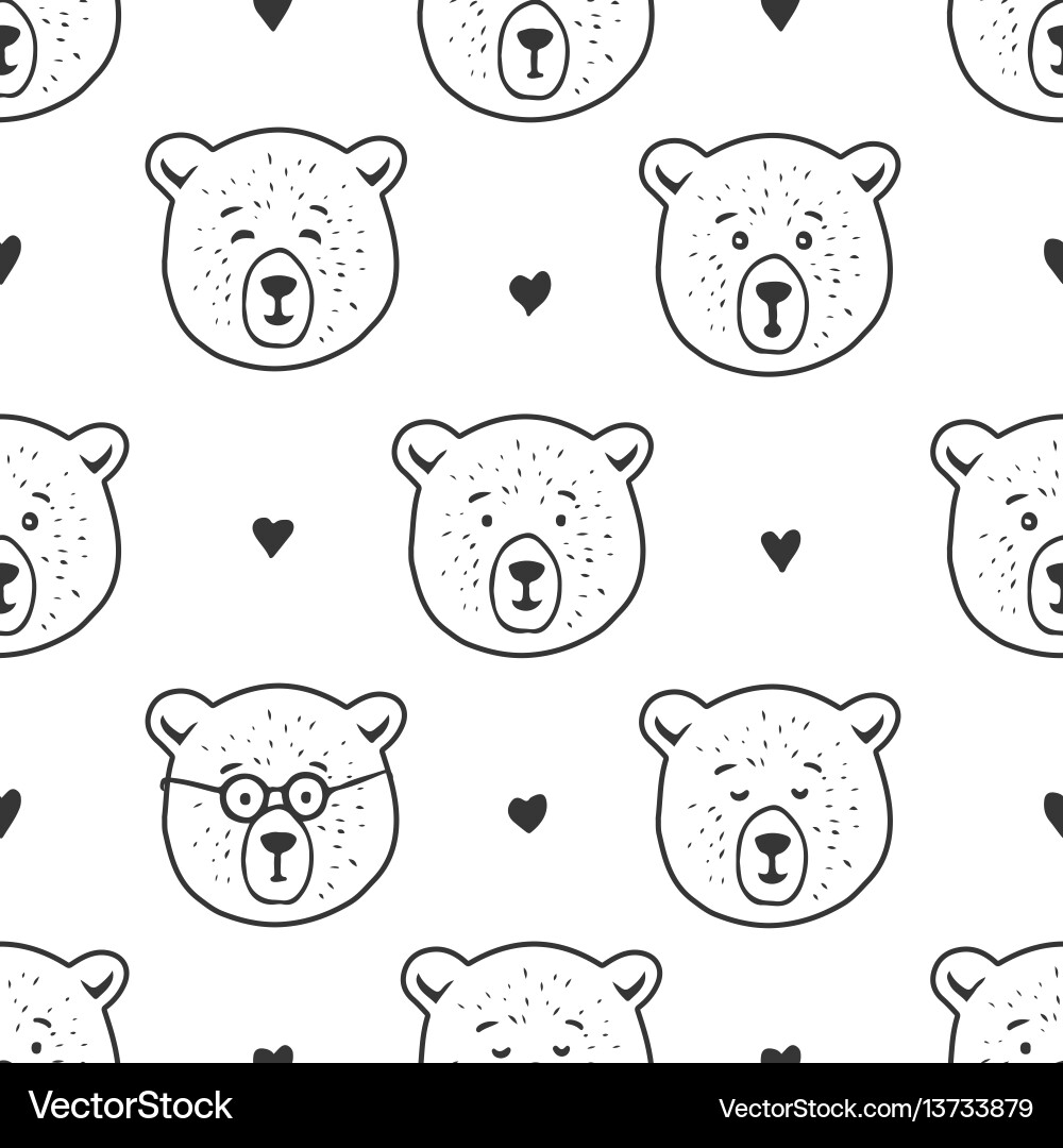 Cute bear seamless pattern hand drawn Royalty Free Vector
