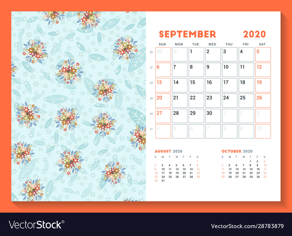 Desk calendar template for september 2020 week Vector Image