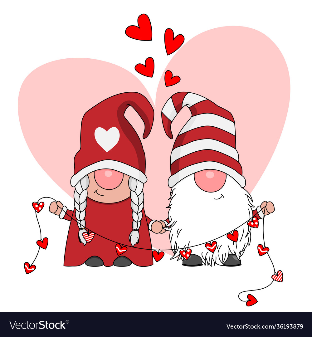 Love card couple gnomes holding hands