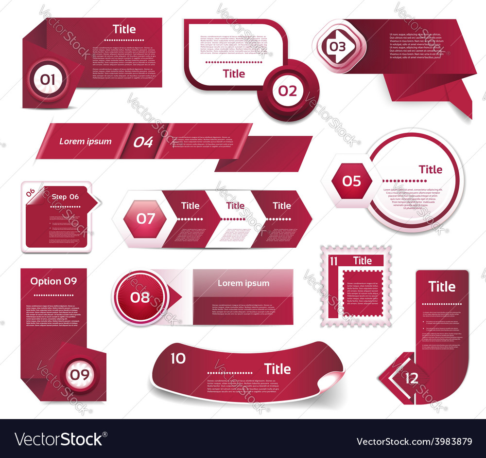 Set of red-violet progress version step icons